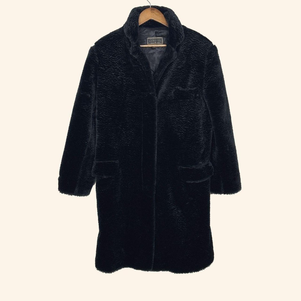 Vintage 90s Express Black Faux Fur Coat - Size S